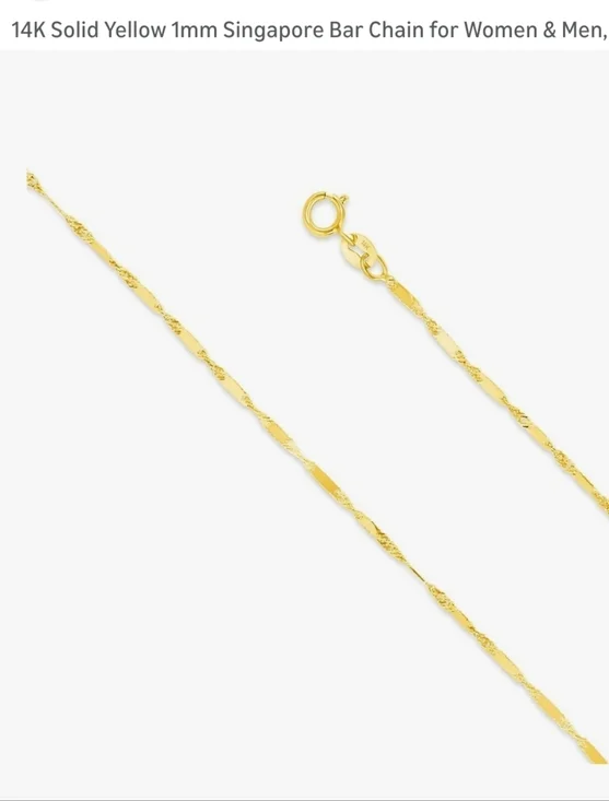 NIB 14K Solid Yellow 1mm Singapore Bar Chain 20" - Picture 3 of 14